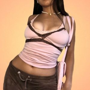 Y2k brown n pink lace cami 💓
